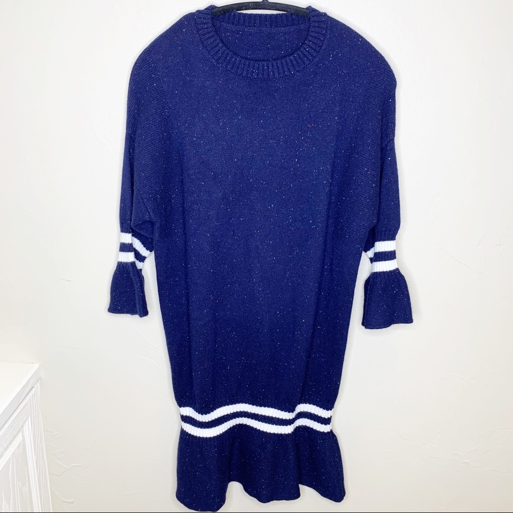 Queen Mulock Navy Striped Confetti Sweater Dress